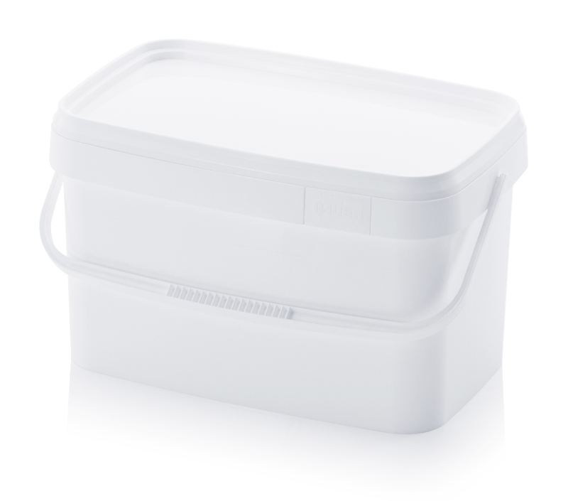Seau rectangulaire avec couvercle et poignée plastique